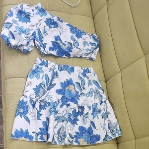SHEIN Blue and White Bubble Mini Skirt Set